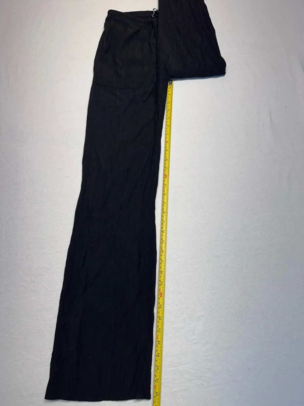 Zara Women’s Black Elastic-Waist Crinkled Pants Flare Bottom - Picture 3 of 7